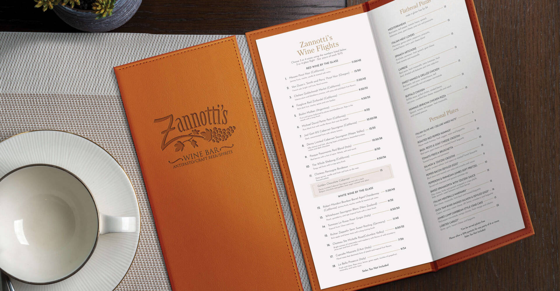 Zannottis Wine Bar Custom Menu Design